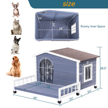 Load image into Gallery viewer, Large Wooden Dog House Indoor Outdoor With Terrace And Open Waterproof Asphalt Roof, Outdoor Dog House With Raised Floor, Windows And Door Curtains, Suitable For Small And Medium Dogs - Gray
