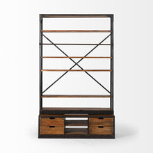 Load image into Gallery viewer, Four Tier Library Bookcase With Four Drawers - Black / Brown / Copper
