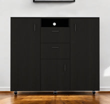 Load image into Gallery viewer, Three Door Closet With Two Drawers - Black