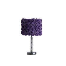 Load image into Gallery viewer, Bedside Table Lamp With Purple Flowers Drum Shade - Silver