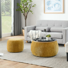 Load image into Gallery viewer, Round Storage Ottoman, 2 In 1 Function, End Table And Ottoman
