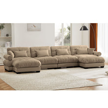 Load image into Gallery viewer, Modern Sectional Sofa With Ottoman, Round Bolster Armrests, Waist And Throw Pillows