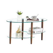 Load image into Gallery viewer, Transparent Oval Glass Coffee Table, Modern Table In Living Room Oak Wood Leg Tea Table 3-Layer Glass Table