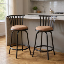 Load image into Gallery viewer, 24" Microfiber And Metal Low Back Counter Height Swivel Bar Chairs (Set of 2) - Brown / Black