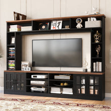 Load image into Gallery viewer, Wall Unit Entertainment Center With Bookshelves For TVs Up To 80", Tempered Glass Doors And Adjustable Shelves