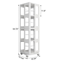 Load image into Gallery viewer, 4 Tier All Steel Rotating Bookshelf With 360° Wheels, Large Size Sturdy & Spacious Book Rack, New Style Bookshelf - White