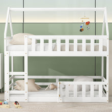 Load image into Gallery viewer, Twin Over Twin House Bunk Bed With Fence And Door