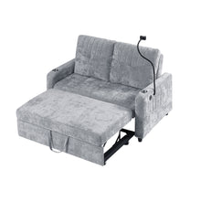 Load image into Gallery viewer, Modern Loveseat Pull Out Sofa Bed With Adjustable Backrest, Two Cup Holders, A Phone Holder, Three Charging Ports And Side Storage Pockets For Living Room