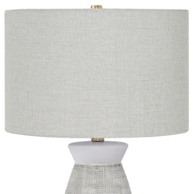 Load image into Gallery viewer, Ceramic Round Table Lamp With Gray Drum Shade - Gray And White