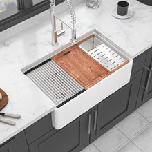 Load image into Gallery viewer, Double Bowl Sink Workstation 33" With Built In Work Surface And Accessories - White