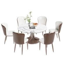 Load image into Gallery viewer, Round Dining Table With 360° Rotating Lazy Susan For Dining Room & Kitchen, 6 Chairs - White