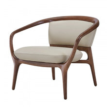 Load image into Gallery viewer, Faux Leather And Walnut Solid Color Lounge Chair - Beige