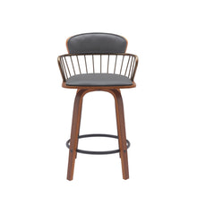 Load image into Gallery viewer, Faux Leather Swivel Low Back Counter Height Bar Chair - Gray And Wood Brown