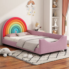 Load image into Gallery viewer, Rainbow Upholstered Twin Daybed Low To The Ground Design Cute Style Princess Bed - Colorful / Pink