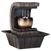 Load image into Gallery viewer, Textured Poly Tabletop Fountain With LED Light - Brown
