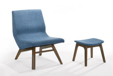 Load image into Gallery viewer, Solid Color Lounge Chair With Ottoman - Blue And Walnut
