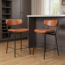 Load image into Gallery viewer, 30" Faux Leather And Steel Low Back Bar Height Bar Chairs (Set of 2) - Brown / Black