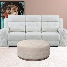 Load image into Gallery viewer, Velvet Tufted Round Ottoman - Ivory / Brown