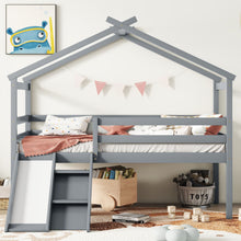 Load image into Gallery viewer, Low Loft House Bed With Slide, Ladder, Safety Guardrails, House Roof Frame