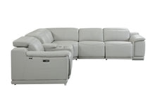 Load image into Gallery viewer, Italian Leather Power Reclining U Shaped Six Piece Corner Sectional With Console - Light Gray
