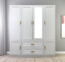 Load image into Gallery viewer, 75" Ribbed Texturere Wood Mirro Six Door Two Drawer Combo Dresser - White