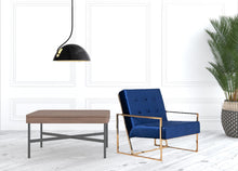 Load image into Gallery viewer, Stylish Fabric Square Back Accent Chair - Blue / Gold