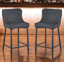 Load image into Gallery viewer, 26" Faux Leather And Metal Low Back Counter Height Bar Chairs (Set of 2) - Dark Gray / Black
