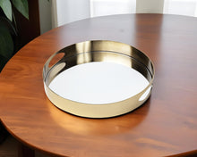 Load image into Gallery viewer, 15" Mirrored Glass Round Metal Tray With Handles - Gold