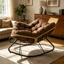 Load image into Gallery viewer, Oversized Papasan Rocking Chair Outdoor With Thick Cushion