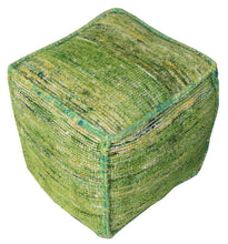 Load image into Gallery viewer, Recycled Silk And Cotton Blend Cube Pouf Ottoman - Green