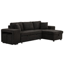 Load image into Gallery viewer, Modern L-Shape 3 Seat Reversible Sectional Couch, Pull Out Sleeper Sofa With Storage Chaise And 2 Stools For Living Room Furniture Set