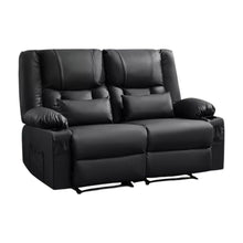 Load image into Gallery viewer, Faux Leather Manual Reclining Loveseat With Storage Toss Pillows - Black