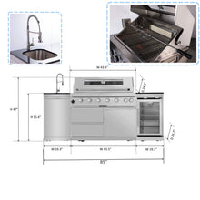 Load image into Gallery viewer, 6 Burner 85, 000 Btu Deluxe Gas Outdoor Kitchen Island Grill With Wine Cooler Refrigerator, Rotisserie, Storage Cabinets & Drawers - Silver