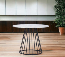 Load image into Gallery viewer, 43" Rounded Metal Pedestal Base Dining Table - Black / White