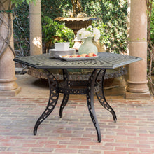 Load image into Gallery viewer, Outdoor Cast Aluminum Dining Table With Lattice Top And Umbrella Hole - Black