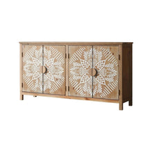 Load image into Gallery viewer, Wood Carved Floral Accent Cabinet With Four Doors - Brown / White