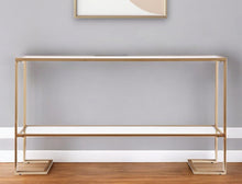 Load image into Gallery viewer, Glass Mirrored Sled Console Table With Shelves - Clear / Gold