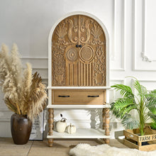 Load image into Gallery viewer, Arched Flower Carved Door Accent Sideboard Cabinet With 1 Drawer And Shelf, Cabinet For Kitchen - Natural / White