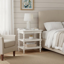 Load image into Gallery viewer, Aria - Nightstand With Styling, 2 Shelves, Pull Out Tray, Spool Turned Legs - Antique White