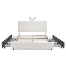Load image into Gallery viewer, Upholstered Bed With Oversized Rabbit Ear Headboard, LED Lights & 4 Storage Drawers