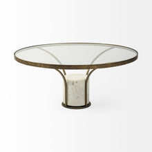 Load image into Gallery viewer, Glass And Stone Round Coffee Table - Clear And White And Gold