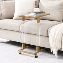 Load image into Gallery viewer, Side Table, Sofa Table, Glass Top C Shape Square Table With Metal Base For Living Room, Bedroom, Balcony Home And Office