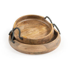 Load image into Gallery viewer, Solid Wood Round Trays With Handles (Set of 2) - Brown