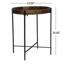 Load image into Gallery viewer, Modern Industrial Round End Table With Tray Top And Foldable Iron Legs - Natural
