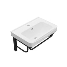 Load image into Gallery viewer, Wall Mounted Rectangular Bathroom Sink With 304 Stainless Steel Towel Bar & Overflow - White