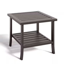 Load image into Gallery viewer, Square 2 Tier All-Weather Outdoor Side Table With Slatted Top
