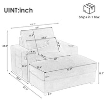 Load image into Gallery viewer, Modern Style Armchair Chaise Lounge Sofa Couch With Movable Storage Ottoman, USB Ports, Cup Holders, Phone Holder, Side Pockets