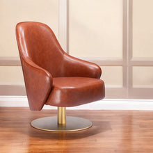 Load image into Gallery viewer, Faux Leather Swivel Arm Chair - Brown And Gold
