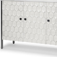 Load image into Gallery viewer, 47" Wood And Metal Carved Geometric Accent Cabinet With Three Doors - Gray / White