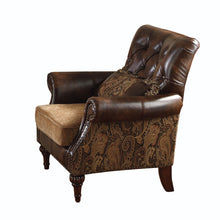Load image into Gallery viewer, Faux Leather Floral Tufted Arm Chair - Brown And Black